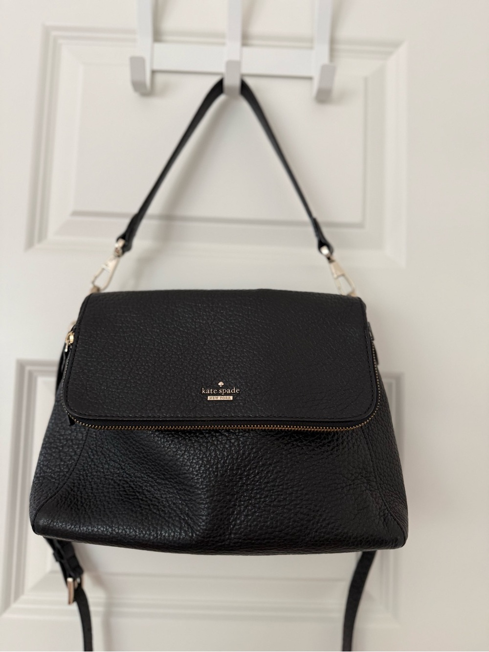 kate spade Black Pebbled Leather Shoulder Bag with Gold Hardware